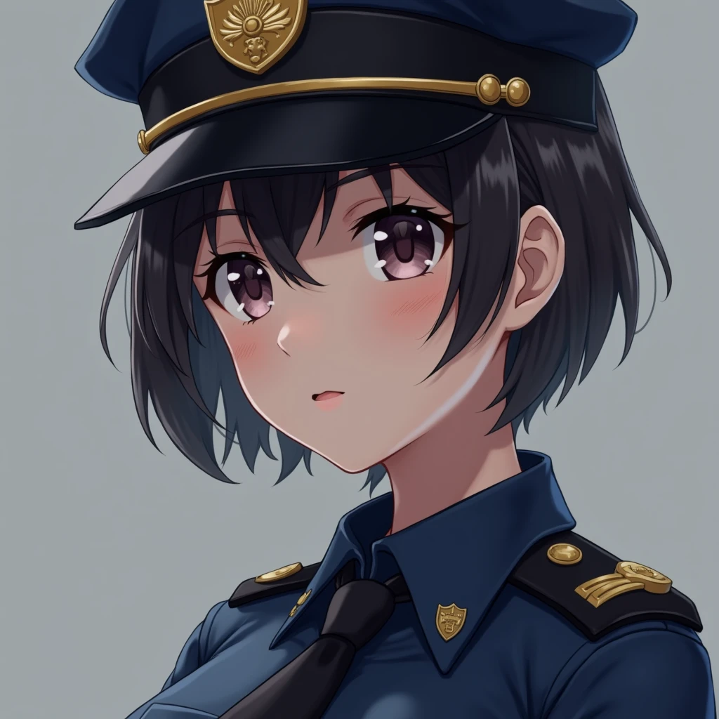 Koneko Toujou, 1girl, police uniform, police hat, policewoman, small breasts, detailed eyes, detailed face, detailed lips, long eyelashes, realistic, photorealistic, photo-realistic, high quality, 8k, ultra-detailed, masterpiece, professional, studio lighting, physically-based rendering, vivid colors, fantasy, anime, anime art