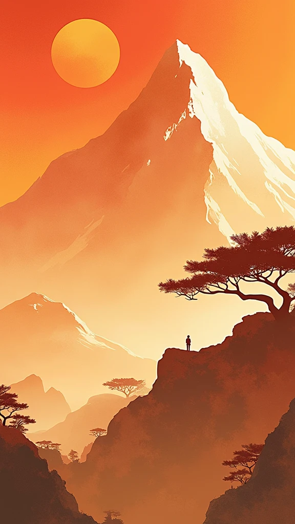 poster design，Mountain，sun，wealth，Gold Tone，Illustration Design，Flat，abstract，Screen subject pull up