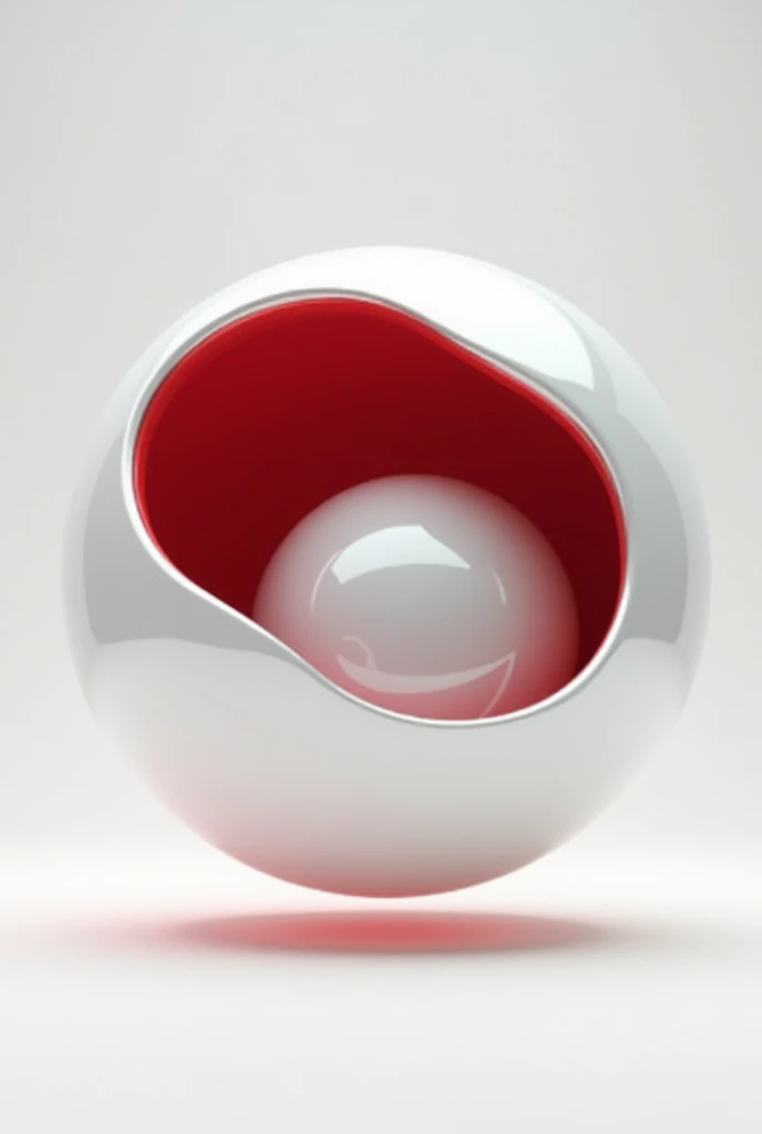 Shiny metallic white ball, half white and half red, with another white sphere in the center