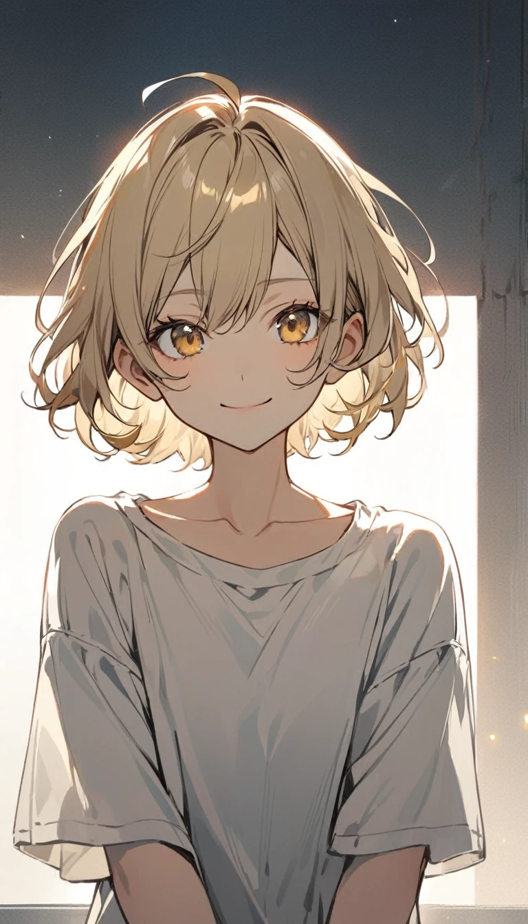 nice, Solitary, short hair, Golden Eyes, Blonde, White, Smiling face, front, Upper Body