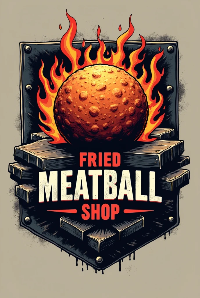 Rock style fried meatball shop logo