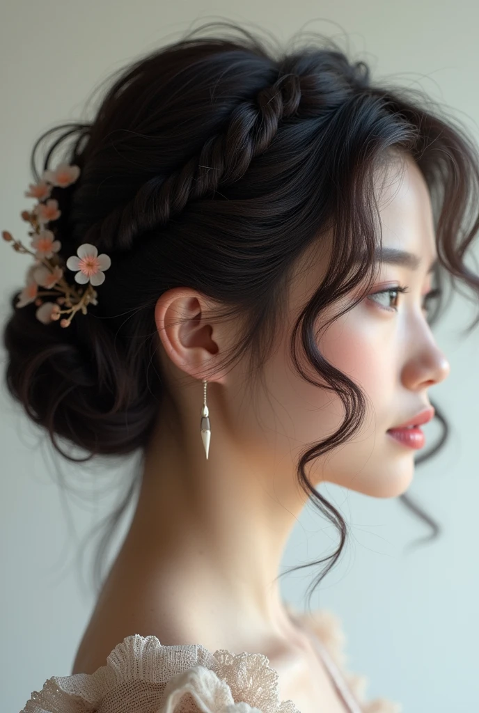 Beautiful back hair style、Hairstyle seen from the side back、Medium Hairstyles、Fluffy back of head、Tight hairstyle around the neck、Japanese、Don't wear your hair up、Curly hairstyle