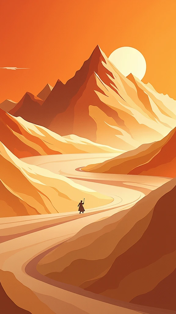 poster design，Mountain，sun，wealth，Gold Tone，Illustration Design，Flat，abstract，Screen subject pull up