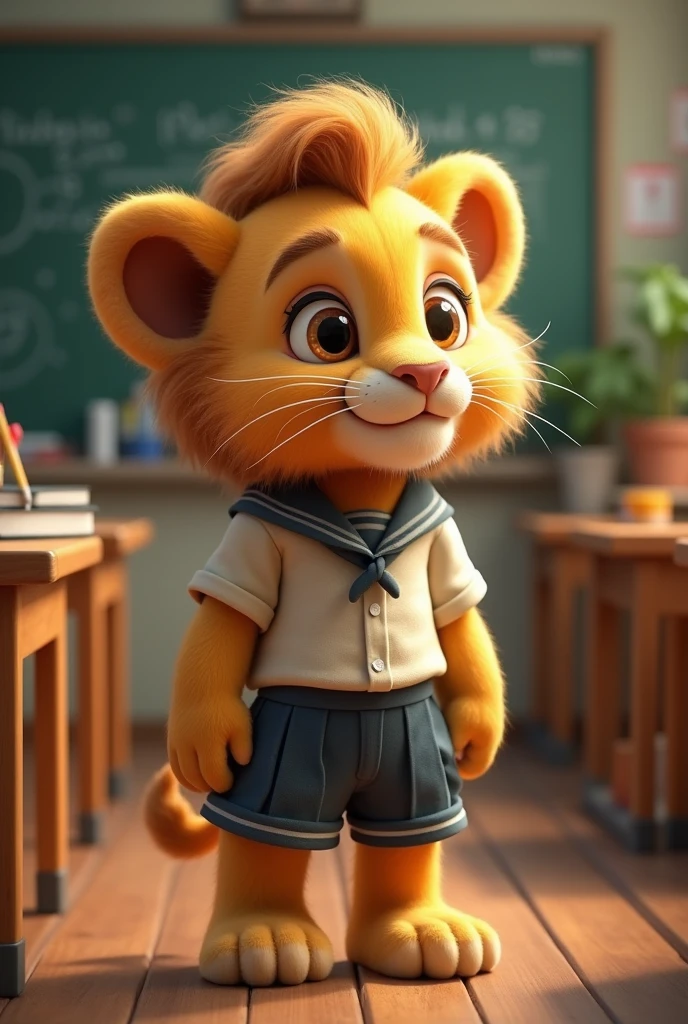 Little lion in school uniform
