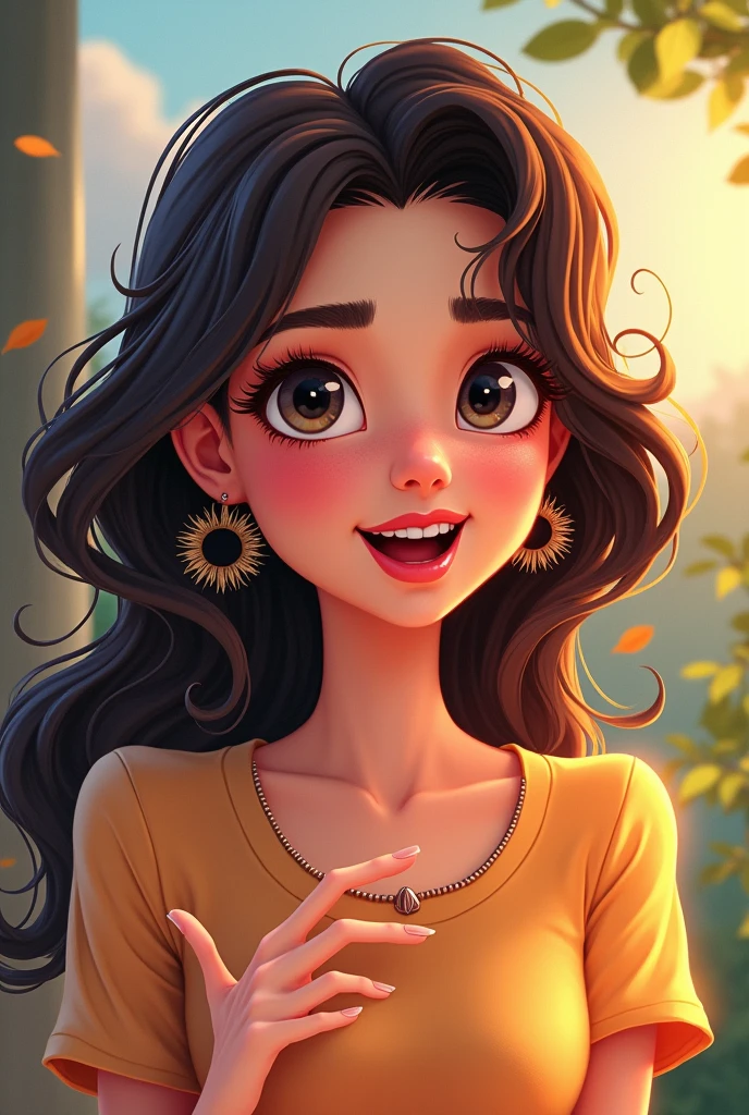 A beautiful woman in talking pose cartoon style