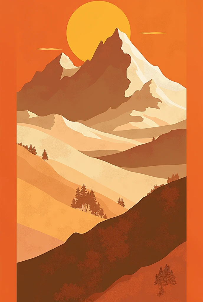 poster design，Mountain，sun，wealth，Gold Tone，Illustration Design，Flat，abstract，Screen subject pull up