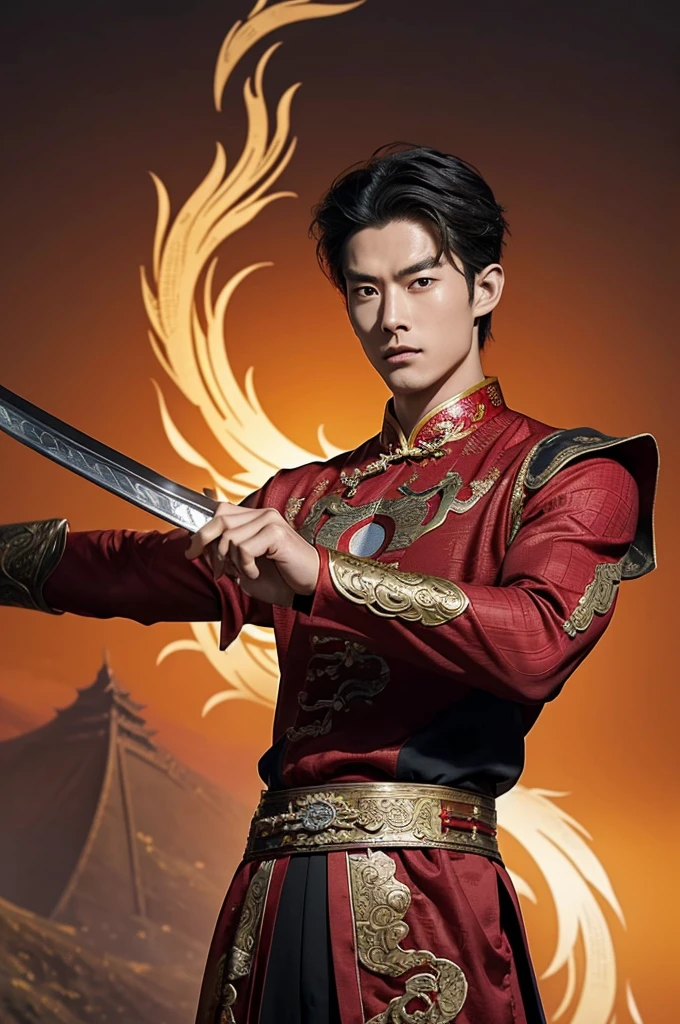 "Create an image of a heroic Spider-Man from the Ming Dynasty in ancient China. He wears a Spider-Man suit inspired by Ming Dynasty design, featuring intricate Chinese patterns and traditional armor elements. The suit blends deep red and gold colors, with flowing silk and armor plating that reflects the era's elegance. He carries a sleek, elegant Chinese sword with Wuxia features—a long, slender blade emitting a powerful, mystical aura, with intricate carvings and a tassel attached to the hilt, slung across his back. The mask only covers the top part of his head and eyes, leaving the mouth exposed, seamlessly blending with the Ming Dynasty aesthetic. He stands in a powerful, heroic pose, surrounded by a glowing, intense aura that radiates strength and energy, with the majestic architecture of ancient China in the background, evoking a sense of honor, tradition, and the epic fantasy of Wuxia tales." carrying a Chinese Jian sword on his back ((Chinese jian sword : 1.2)), the spiderman mask only covers the top face but reveals the bottom half