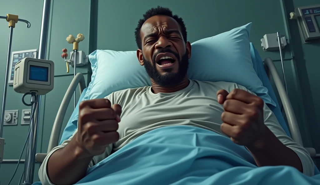 Black man suffering from blood hypertension at hospital