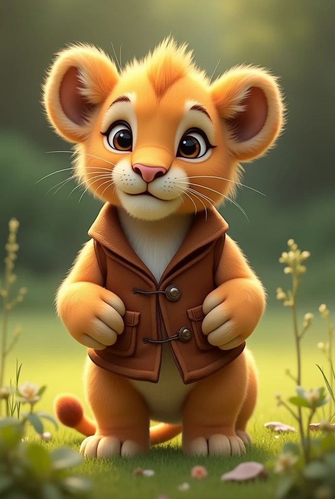 Lion cub wearing vest