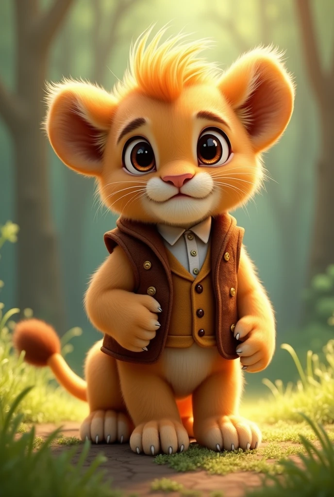 Lion cub wearing vest