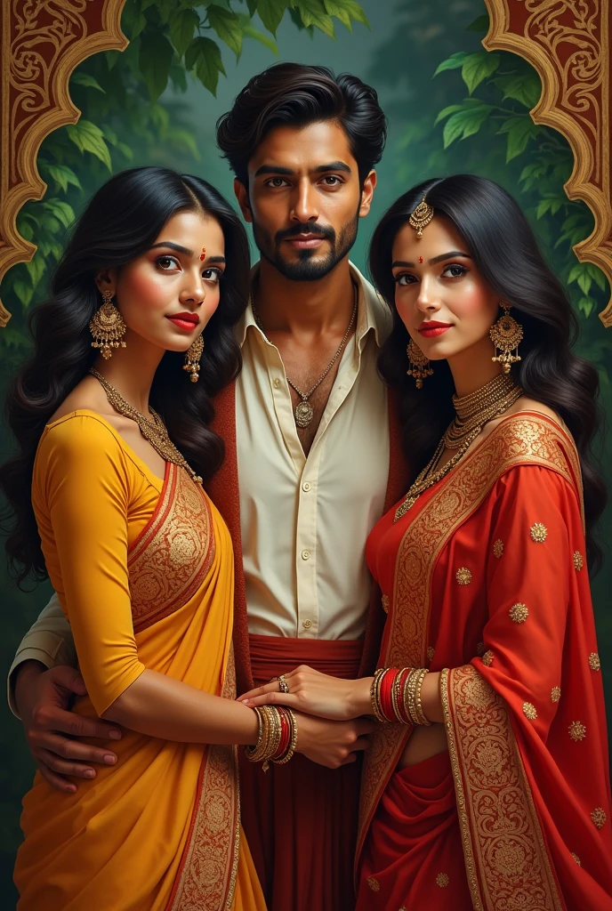 Handsome Indian men with his two beautiful wives 