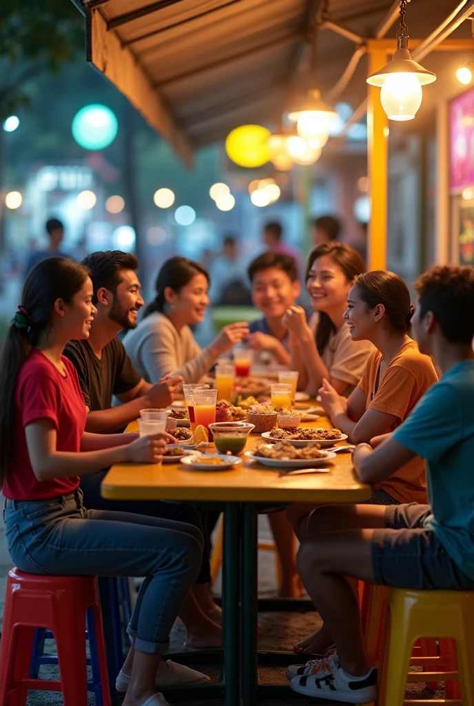 A group of friends having fun  lepak mamak 