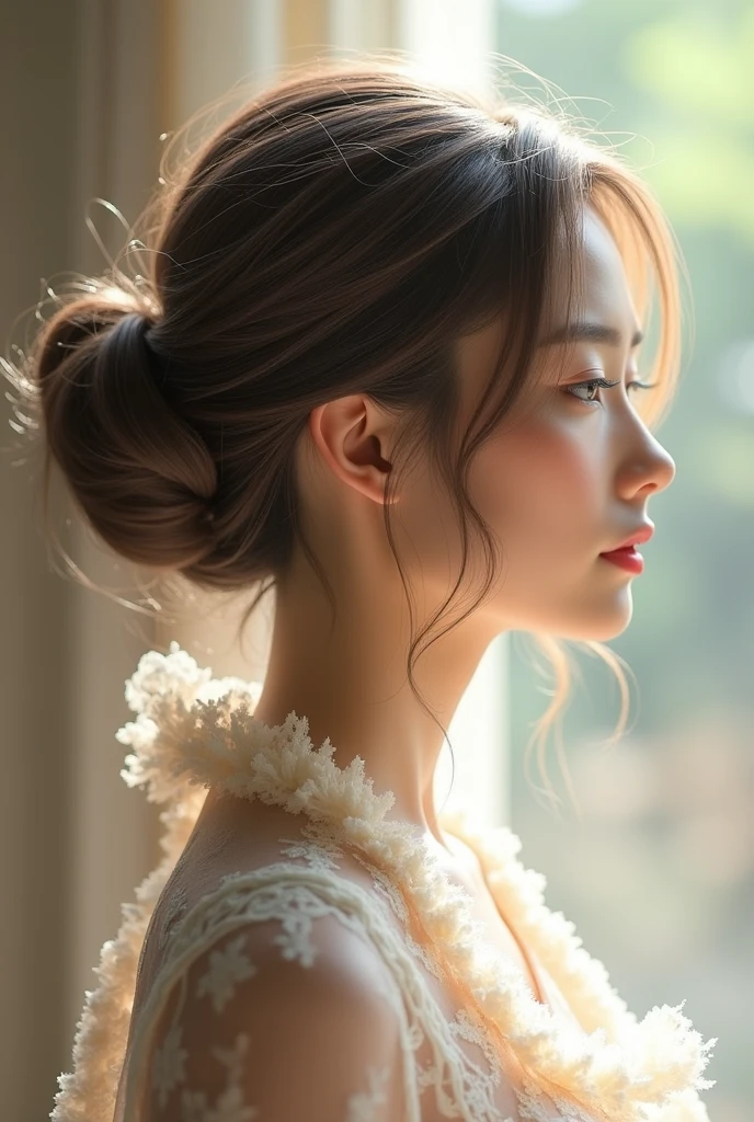 Medium hairstyle seen from the side back、Fluffy back of head、Tightening around the neck、Airy feeling、Japanese、Strong waist、Hairy、Soft texture