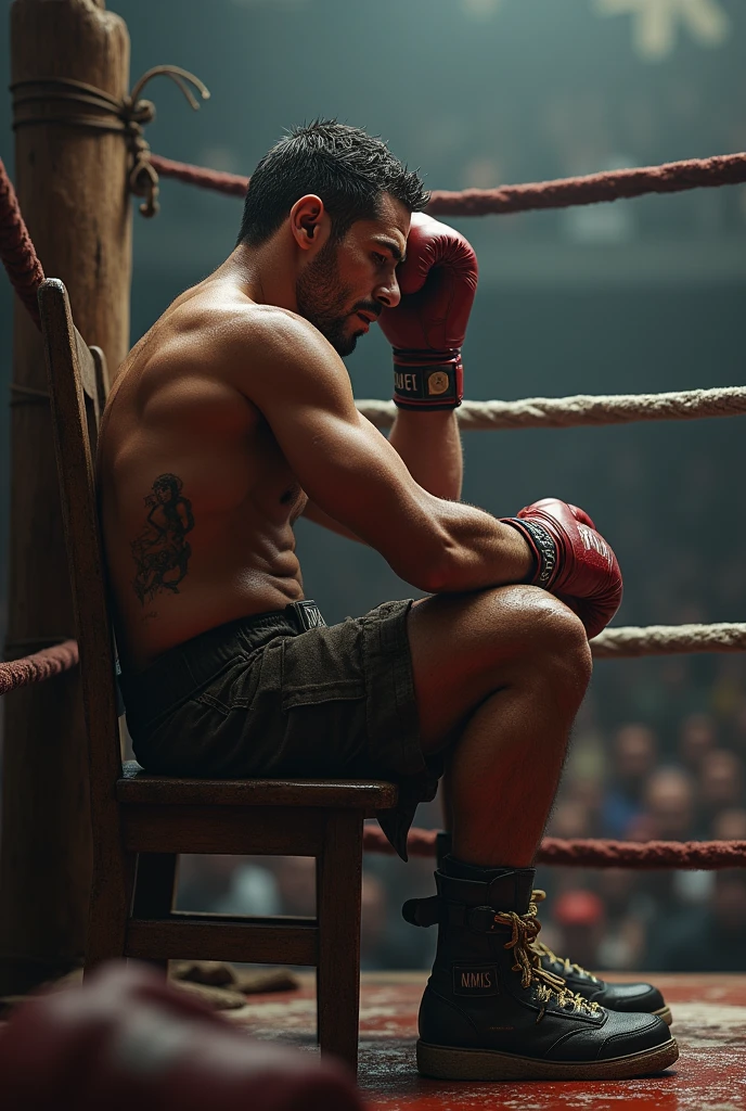 Boxer, chair, rest, Drained, Lean on the rope,Sit, During the match
