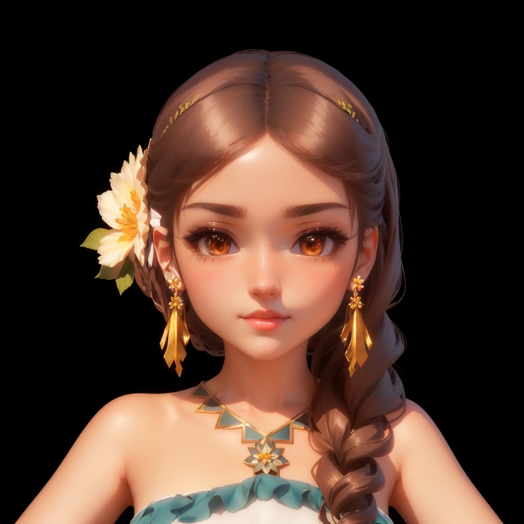 Close-up of a lady with a flower in her hair, Rendering a cute 3D anime girl, very detailed character, Stylized anime, 3D rendering style, Produced in collaboration with Anime Painter Studio, Anime style 3d, Stylized portrait, Stylized portrait formal pose, Stylized portrait h 0, Close-up portrait