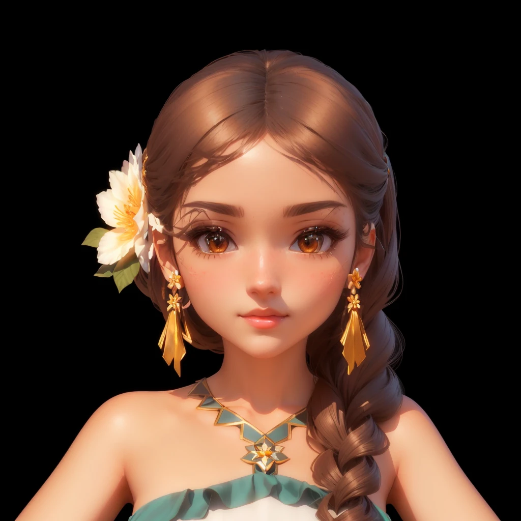 Close-up of a lady with a flower in her hair, Rendering a cute 3D anime girl, very detailed character, Stylized anime, 3D rendering style, Produced in collaboration with Anime Painter Studio, Anime style 3d, Stylized portrait, Stylized portrait formal pose, Stylized portrait h 0, Close-up portrait