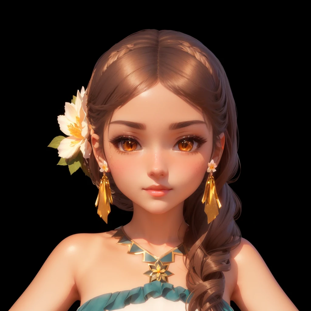 Close-up of a lady with a flower in her hair, Rendering a cute 3D anime girl, very detailed character, Stylized anime, 3D rendering style, Produced in collaboration with Anime Painter Studio, Anime style 3d, Stylized portrait, Stylized portrait formal pose, Stylized portrait h 0, Close-up portrait