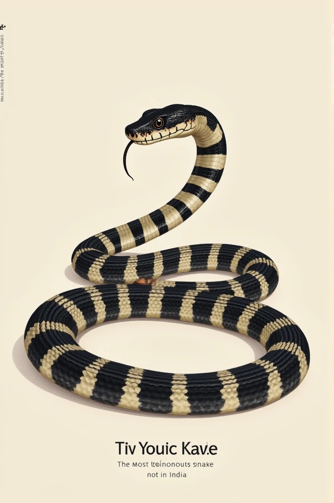 Gnerate a thumbnail of indian common krait snake and add some words like most venomous snake in india
