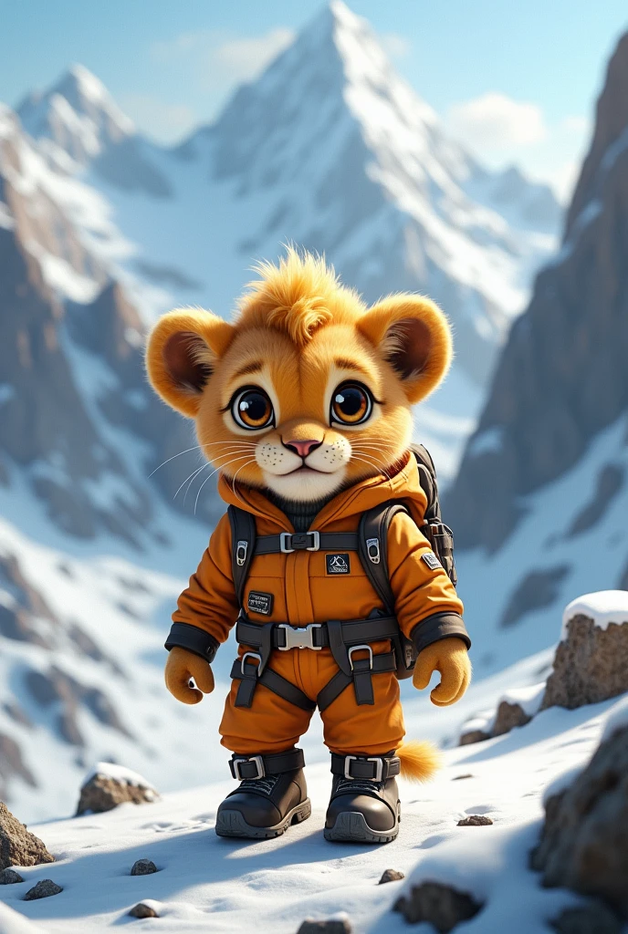 Little lion in mountaineering clothes