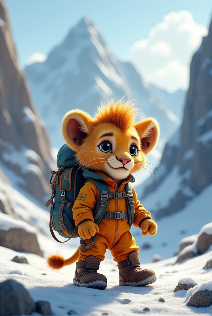 Little lion in mountaineering clothes