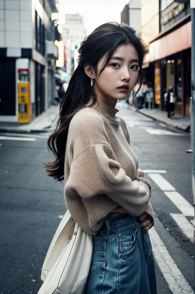 (Cinematic Aesthetic:1.4) Photo of a beautiful korean fashion model 晴れ,Stylish hairstyle