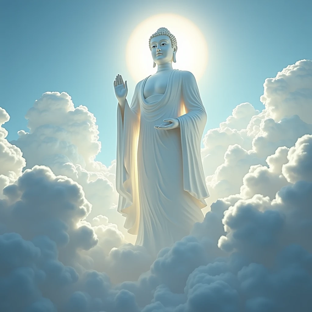 ((masutepiece)),(Best Quality)),china style,In the sky, The clouds form a huge transparent and shining white jade Maitreya Buddha image,Thick clouds,sun shining,,Hyper-realistic,Ultra photo realsisim,Pink,8K,High Definition,high quarity,Works of masters,super-fine,(((OC Renderer)))