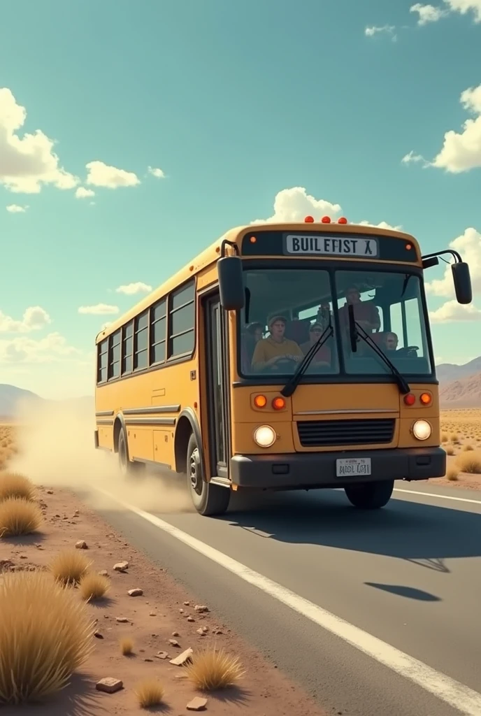 A bus is going
Suddenly the tire of the bus got punctured
There is no one far in front of the bus