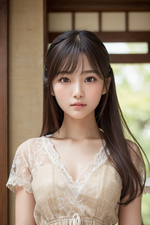 Highest quality, Face Focus, Soft Light, Ultra-high resolution, (Realistic:1.4), RAW Photos,
1 Japan, 、alone, cute, (pupil, Light in your eyes),  Beautiful face in every detail, (Small box),(High resolution detail of human skin texture),
(Long Hair),
indoor,
Damask Shirt Dress,
(Portraiture)