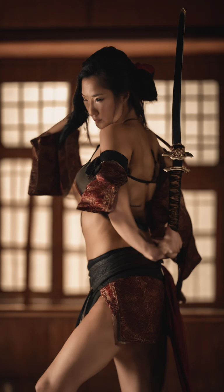 Samurai Swordsman　woman　In underwear　Full body sexy underwear　Full body sexy