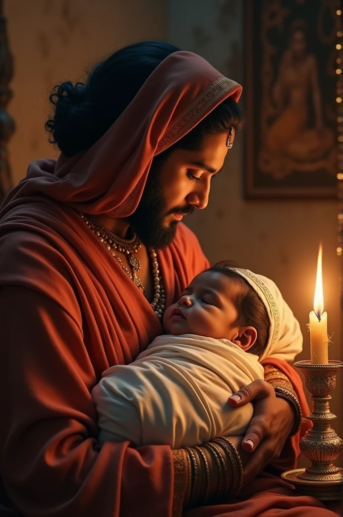 Create an image where Shivaji Maharaj is just born