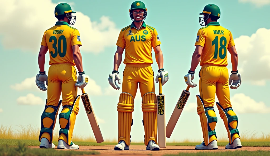 Give me a jersey,Cricket player with AUS written on his jersey, Three View, A hand holding a cricket bat drop shadow, anaglyph, stereogram, tachi-e, ass pov, atmospheric perspective, 8k, super detail, best quality
Wait for it to start