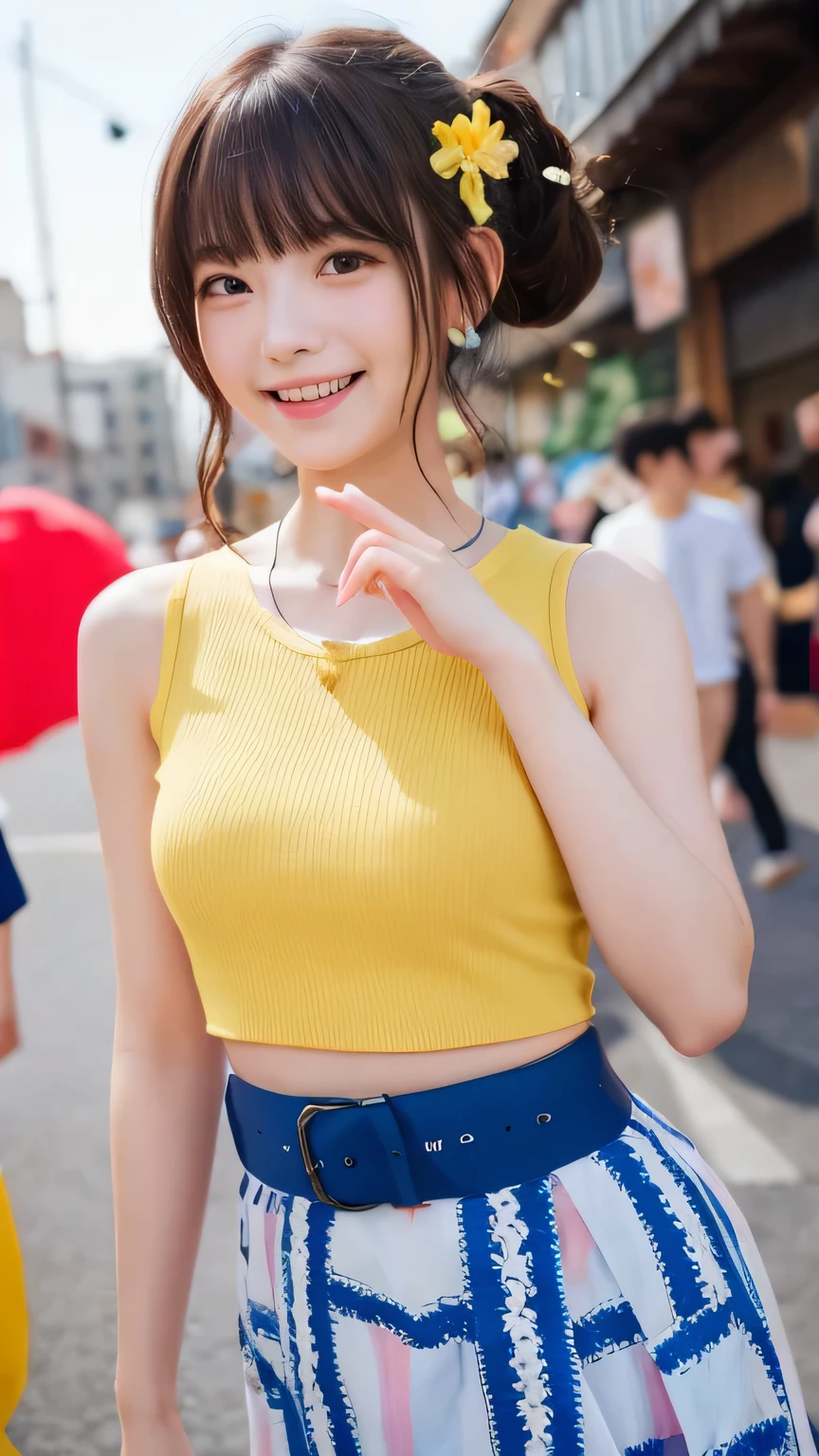 Best image quality (8k, High resolution, masterpiece: 1.2), Very detailed, Random Hairstyles, 26-year-old woman, 

Extraordinary beautiful girl、Cute and beautiful face details、(Dealing with the Children_v1:0.008)、


score_9, score_8_upper, score_7_upper, 

situation: A lively summer festival night、Walking along the street lined with food stalls、Girl holding cotton candy、Laughing happily。The lanterns emit a warm light、Lively atmosphere。
system: She took a step forward、I lightly put my face close to the cotton candy、Smiling with eyes narrowed。
Camera angle: At a slightly higher angle、Enhance facial expressions。In the background there are blurred lanterns and people.々is reflected、Feel the excitement of a summer festival。
clothing: wearing a bright blue yukata、Wearing a yellow belt。Hair in a simple ponytail、There is a small flower on the head。


,Active stop temporarily ,
On her side、The thunder danced。
Focus on the upper waist


, Random cute poses ,Big eyes ,Puffy eyes ,  Heart pupil, blush  , Big shy smile , salute



