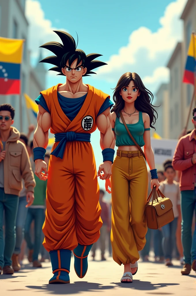 Goku with Maria Corina Machado in a peaceful march
