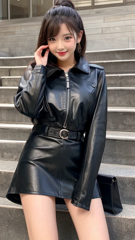 cute girl leather dress outfit