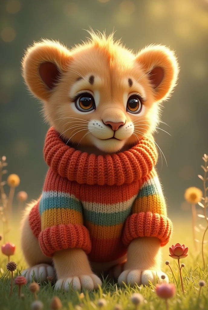 Lion cub wearing sweater