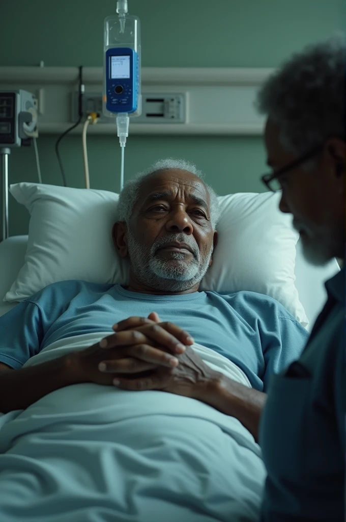 An old black man is sick at hospital