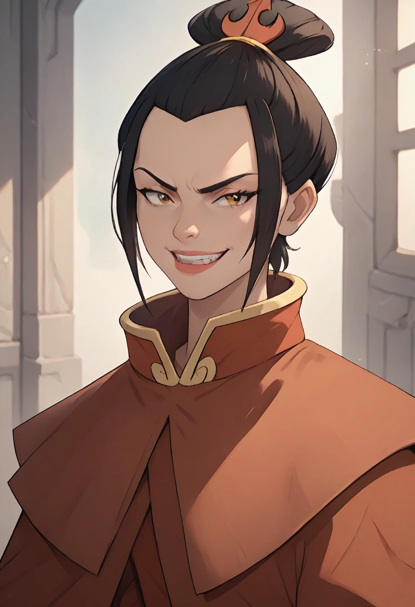 (masterpiece) (best quality) (detailed) (8k) (sharp focus), 1 female, Azula smirk, detailed face