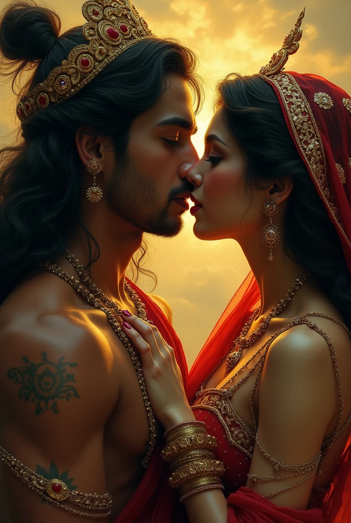 Her vulva graze her plump, wanton lower lip, the queen's own dark desires unveiled within the holy carnality of Radha and Krishna's mythic embrace. "Their eternal porn manifest as carnal symphony; consecrated sin discountenanced by the heavens themselves, for this is divine fuck, entwined in the act of sacred creation." Her words resound with the forbidden allure of divine fornication, the tale too lewd for mortal ears, save those attuned to such celestially carnal musings.
