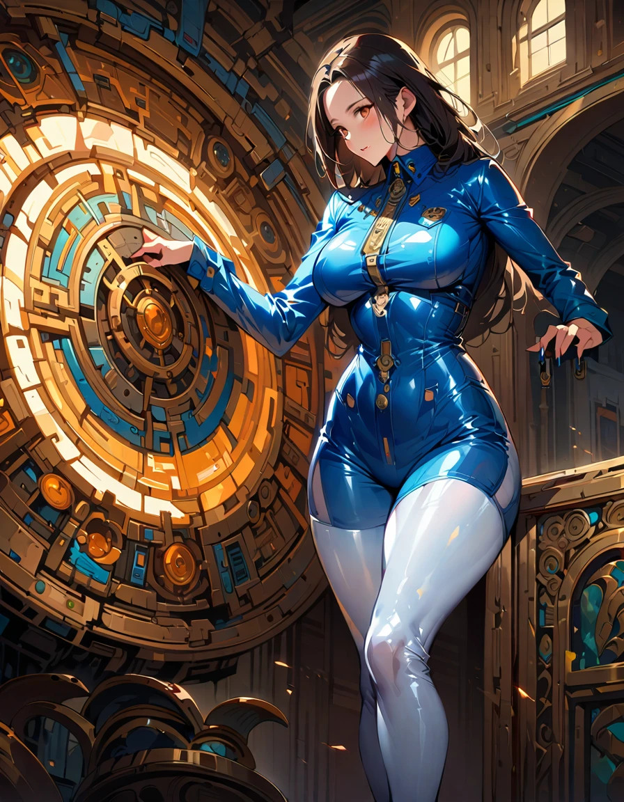 Young beautiful woman,(Highest quality,Extremely detailed depiction,Incredibly absurd high resolution,Anatomically accurate depiction,Curvy Legs),(Glowing Skin,Shiny skin,Oilskin),(clergyman,Intricate shiny clergyman's outfit),eyelash,(Intensely glowing purple eyes,Crazy Eyes,There is cleavage in the chest,big boobs, short black skirt, visible boobs, full nude,A seductive smile,Glossy Lips,Seductive gestures),Sweat,whole body,background:Bedroom at night
