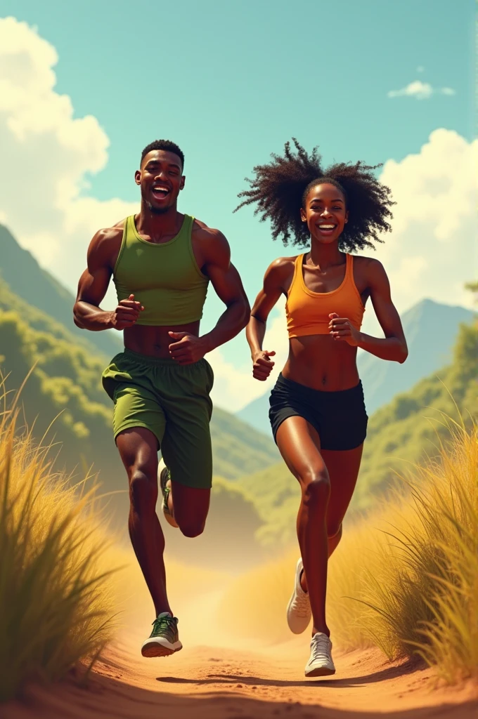 African man and woman running 