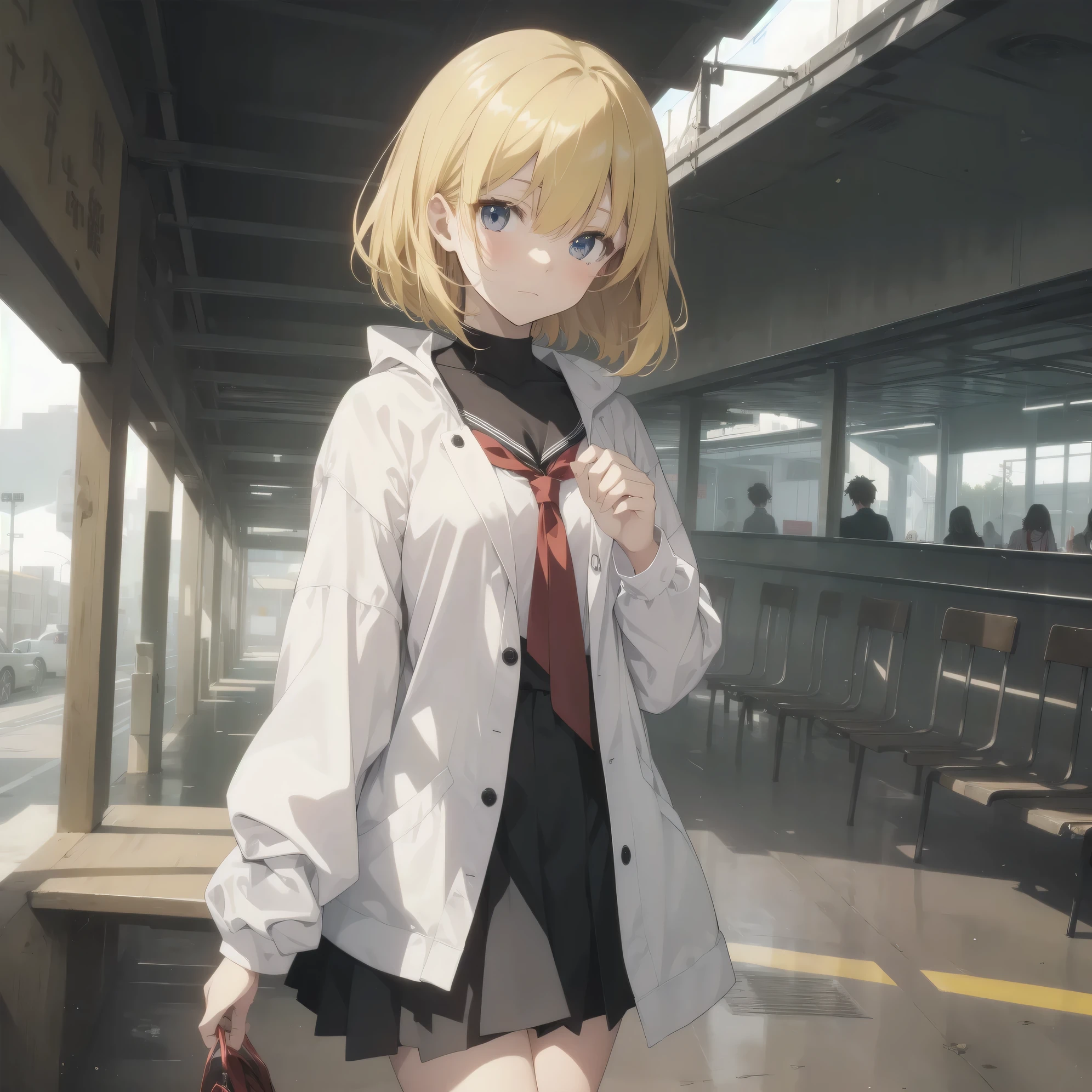 ultra-absurdres-Top quality by artist God, ultra-detailed, high resolution, anime moe artstyle, best anime 8k konachan wallpaper, pixiv contest winner, pool:2810, perfect anatomy,break, 1girl, (Please draw a girl walking sleepily to school alone. )break,(Solo,little female, 13-year-old:1.3),Full limbs, complete fingers,a junior high school student, (very short hair), short cut, flat chest, , small butt, small black eyes, beautiful detailed eyes, well-proportioned iris and pupils, expressive eyes, highres detailed hair, soft expression, salor school_uniform, sailor collar, serahuku, bow, pleated skirt,(Detailed Lighting), (Detailed background), in the School commute route. break,super detailed skin, Best cinematic lighting powered by famous artist, 8k,beauty illustration,photoshop_(medium),very aesthetic,break,((artist:shimazaki_mujirushi )), artist:clamp ,artist:carnelian ,artist:kantoku ,