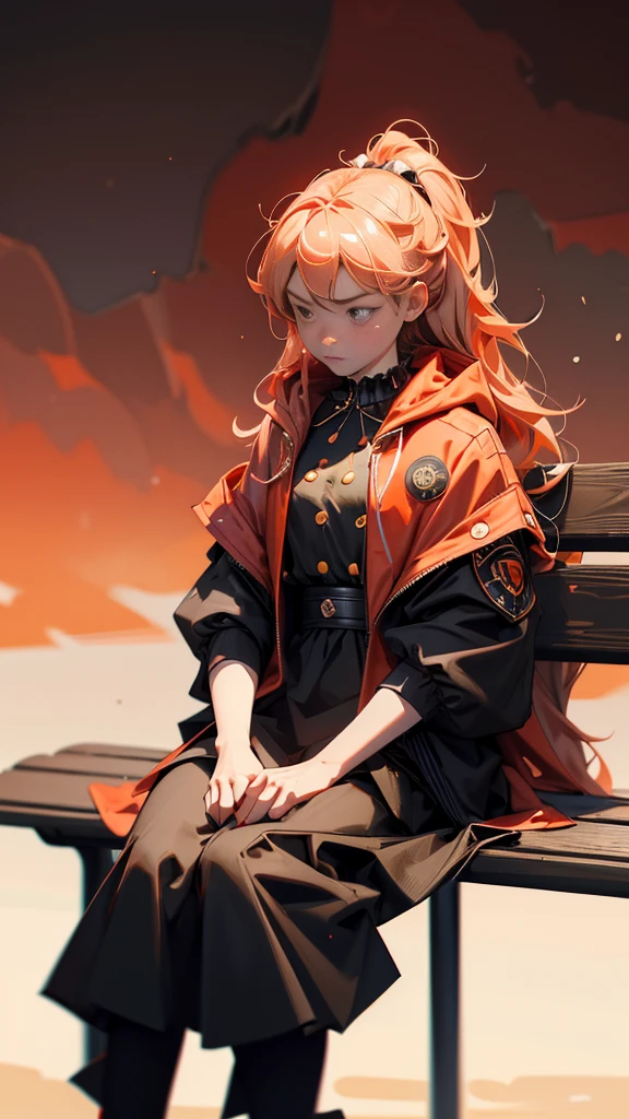 there is a girl that is sitting on a bench with sad face, perfect eyes, satoshi, bitcoin evil, 🚀🚀🚀, crypto, 3 0, bitcoin, cryptocurrency, ripple, doge, official fanart, 3 1, official artwork, daoshi, satoshi con, this is fine, official art, sad face, red color theme 🔞🤡