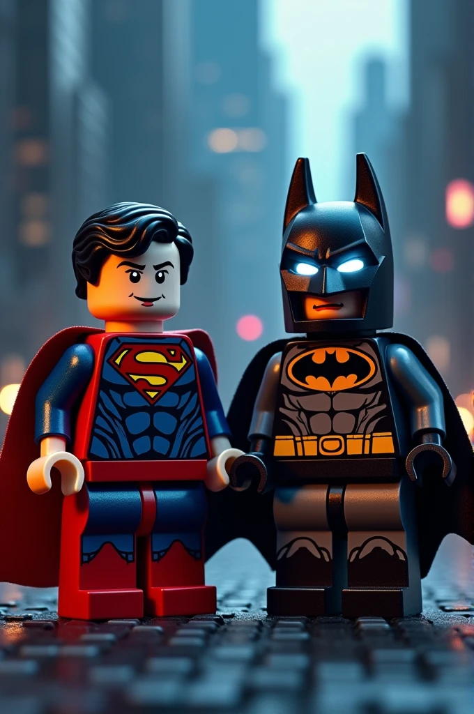 Superman and Batman in lego art, night
