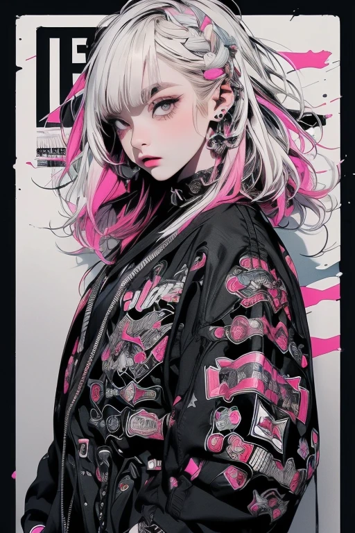 ((((dramatic))), (((Grainy))), (((intense))) film poster featuring a young platinum white hair woman as the central character. She stands have confidencely in the center of the poster, wearing a stylish and edgy Harajuku-inspired hip hop Costume, with a determined Performance on her face. The background is aesthetic atmospheric dark and Grainy, With danger and tension. The article is bold and to attract attention, with a Catchy tagline that adds to the overall feeling of drama and excitement. The color palette is mainly dark with splashes of Vibrant neon colors, giving the poster a dynamic and visually impressive appearance,tachi-e
(magazine:1.3), (cover-style:1.3), fashionable, woman, Vibrant, Costume, Sexy seductive poses, front, colorful, dynamic, background, element, have confidence, Performance, Holding, statement, accessories, Majestic, Coiled, The surrounding area, touch, scene, article, cover, bold, to attract attention, title, stylish, font, Catchy, Heading, big, impressive, Modern, trend, concentrated, fashion,