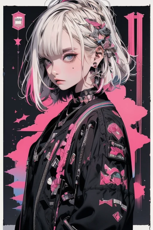 ((((dramatic))), (((Grainy))), (((intense))) film poster featuring a young platinum white hair woman as the central character. She stands have confidencely in the center of the poster, wearing a stylish and edgy Harajuku-inspired hip hop Costume, with a determined Performance on her face. The background is aesthetic atmospheric dark and Grainy, With danger and tension. The article is bold and to attract attention, with a Catchy tagline that adds to the overall feeling of drama and excitement. The color palette is mainly dark with splashes of Vibrant neon colors, giving the poster a dynamic and visually impressive appearance,tachi-e
(magazine:1.3), (cover-style:1.3), fashionable, woman, Vibrant, Costume, Sexy seductive poses, front, colorful, dynamic, background, element, have confidence, Performance, Holding, statement, accessories, Majestic, Coiled, The surrounding area, touch, scene, article, cover, bold, to attract attention, title, stylish, font, Catchy, Heading, big, impressive, Modern, trend, concentrated, fashion,