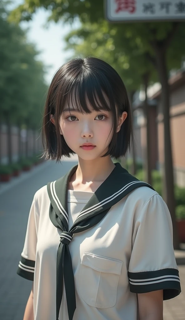 Realistic glowing skin, (sweating:1.8),Stand backwards,Look back at your face,Always look at the camera,(sweating:1.8),(I can see her small beautiful nipples:1.2),,(whole body:1.8),(Shiny, slimy, realistic white skin:1.9),White socks, (Black leather shoes:1.8),
,Cold look,Cold Stare,Black Hair,short hair,Tie your hair short,Silky translucent white skin,,(Very detailed美しい顔), Great face and eyes, (Highest quality:1.4), (Very detailedな), (Very detailed CG 統合 8k 壁紙), Very detailed, High resolution raw color photos, Professional photography, Realistic portrait,Sweat,,(A Cup:1.9),(Flat Chest:1.9),(Very small breasts:1.9),(Breast augmentation:0.1),
, (少女のwhole bodyの詳細なRAW写真), Canon EOS R5 250mm, Sharp focus, Cinema Lighting, (No makeup:1.2), Fine skin, Delicate collarbone,,(Ultra-high resolution:1.6), (Realistic:1.6),,(Japanese junior high school girls:1.9),(:1.9),(whole body:1.8)