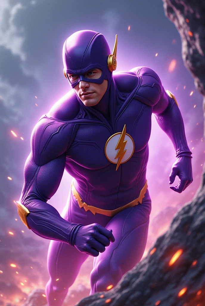 Justice League superhero Flash in purple uniform



