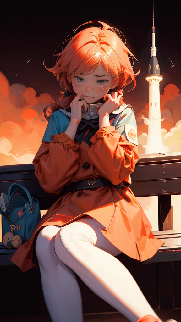 there is a girl that is sitting on a bench with sad face, perfect eyes, satoshi, bitcoin evil, 🚀🚀🚀, crypto, 3 0, bitcoin, cryptocurrency, ripple, doge, official fanart, 3 1, official artwork, daoshi, satoshi con, this is fine, official art, sad face, red color theme 🔞🤡