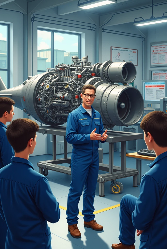 A aircraft power plant technician trainer in aviation academy