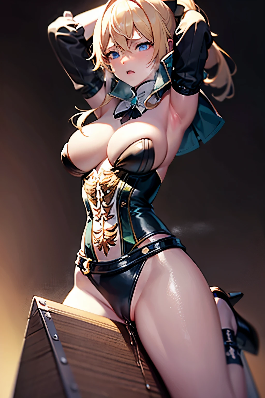 nsfw ,bound up:1.2 ,a girl on a wooden horse ,blond hair with pony tail ,blue eyes ,pussy juice ,crying face, tears, ,hyper realistic ,intricate details ,photorealistic ,cinematic lighting ,dramatic composition ,muted colors ,chiaroscuro lighting, moody atmosphere, fine art painting ,detailed face ,highly detailed, masterpiece, best quality, 8k